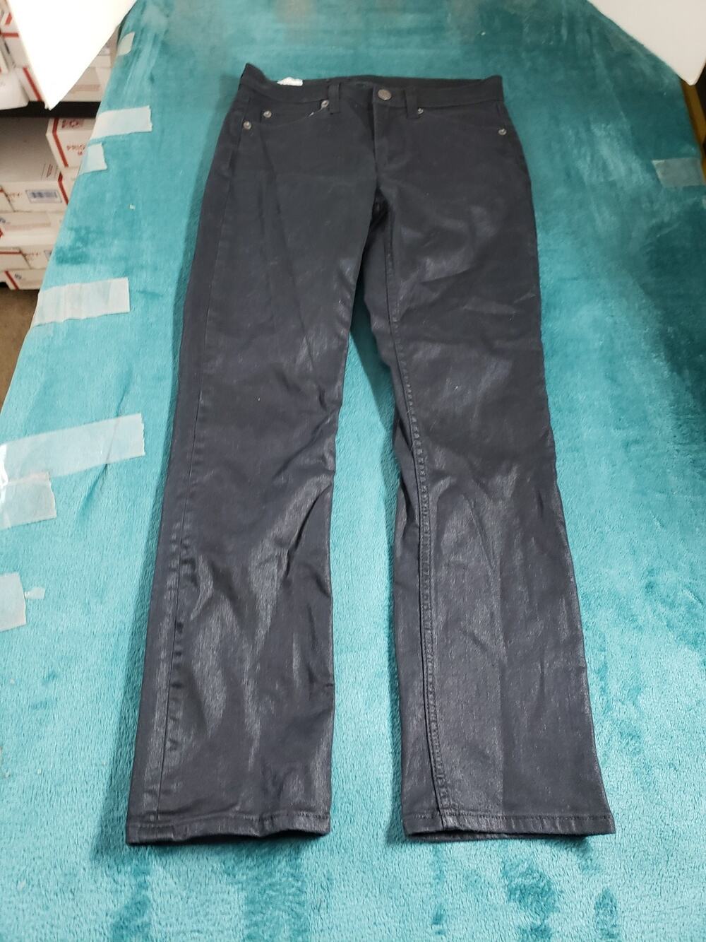 Gap Jeans Size 2 Womens Black Stretch Pant Coated Mid Rise Vintage Slim Straight